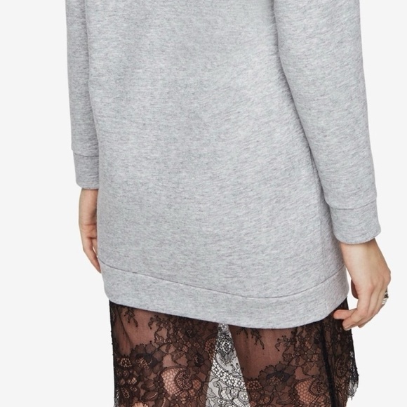 BCBGMAXAZRIA Gray Sweatshirt Dress with Lace Hemline- Size Medium - Picture 2 of 12